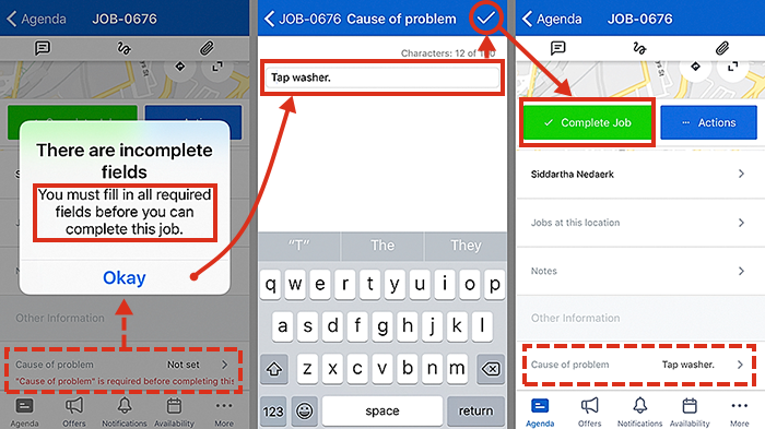 Skedulo is notifying the resource that there is a custom field marked as required on the job.