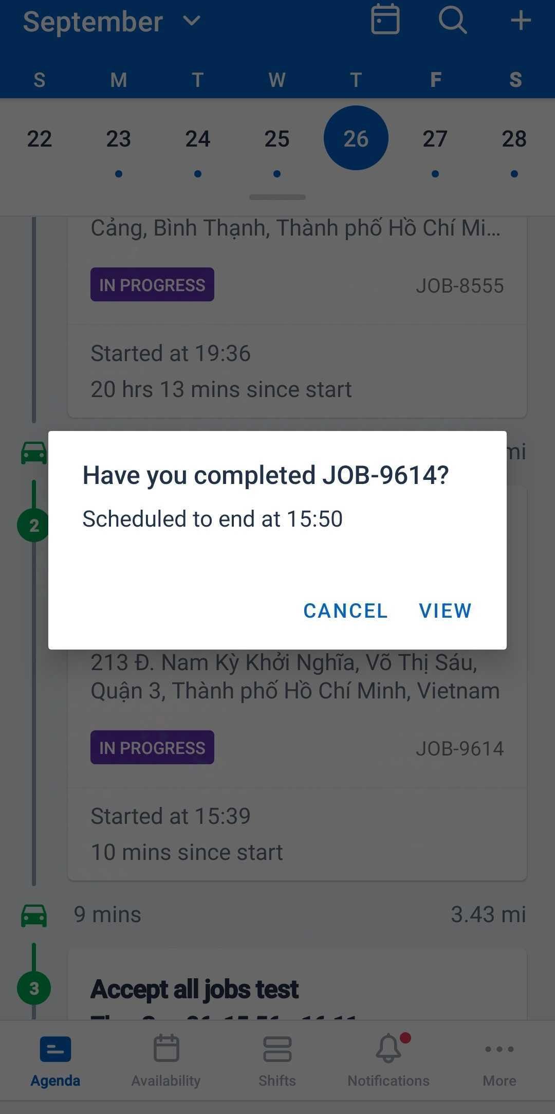 in-app notification to remind user to complete the job