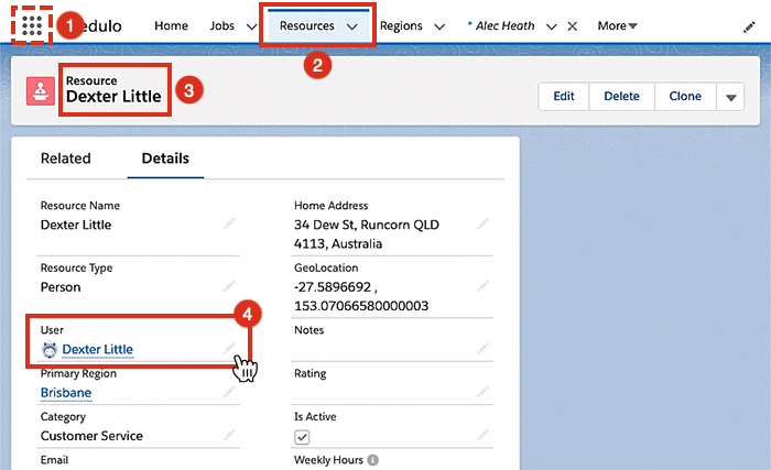 Delinking the user from the resource record.