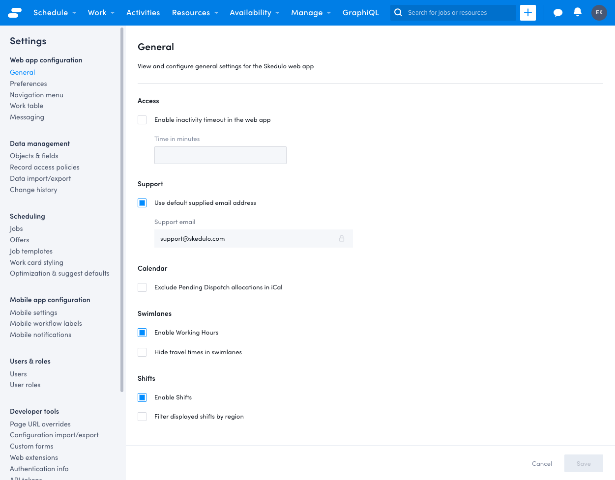 The General admin settings.