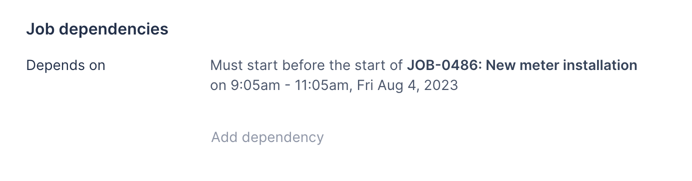 The dependent job link on the job details page