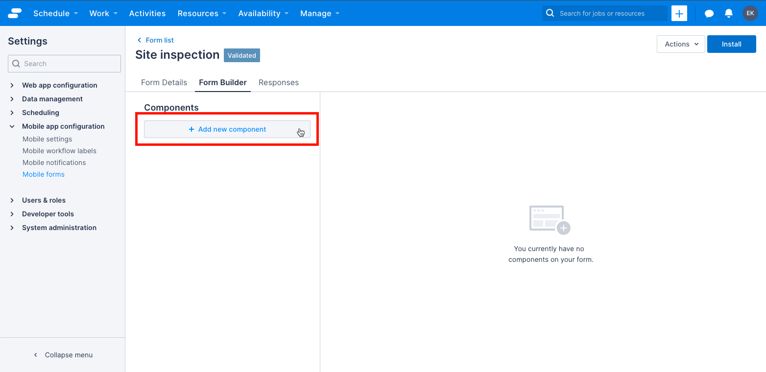 Add component to form