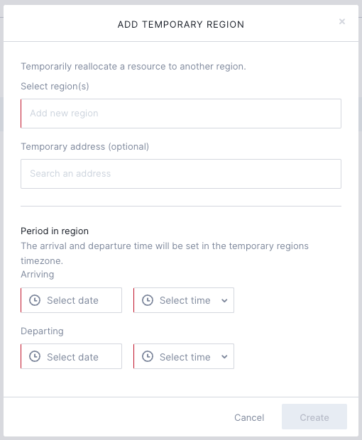 Adding a temporary region for a resource.