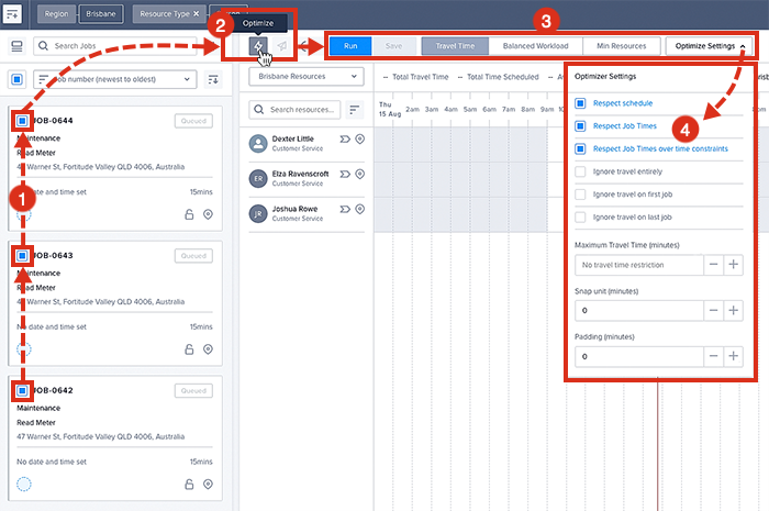 The basic optimization workflow. Selecting jobs, opening the optimize controls, and then customizing the settings.