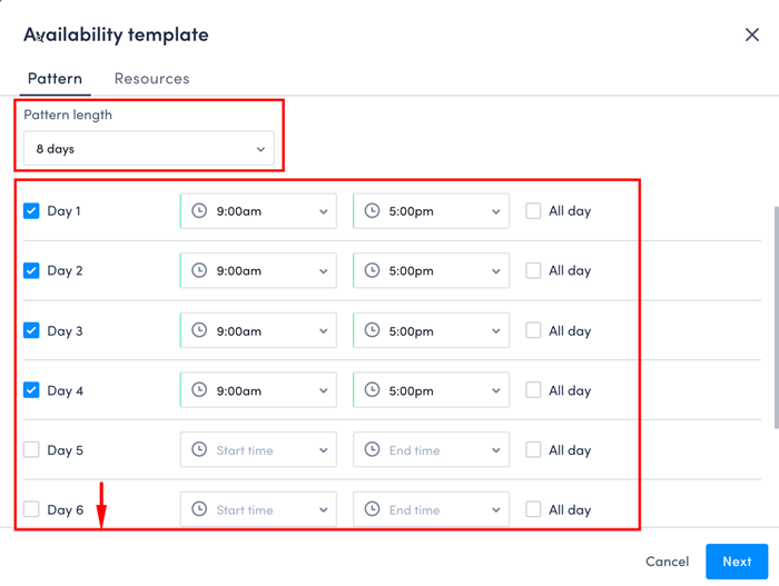 create custom availability pattern