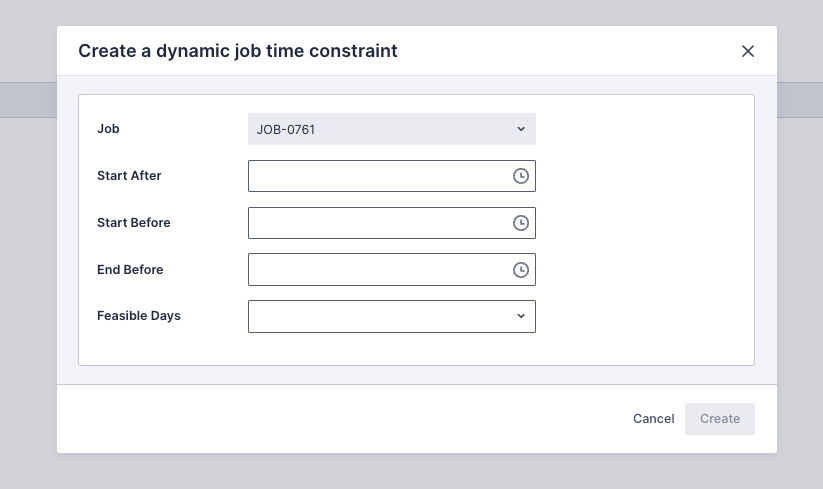 Create a dynamic job time constraint modal