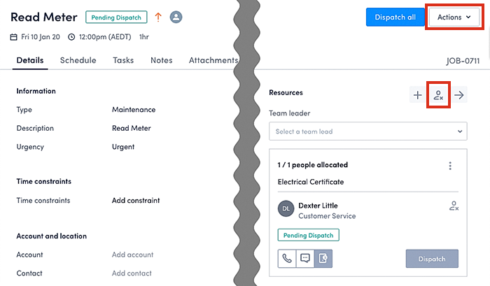 ​Where to find the deallocate and unschedule features on the job page.