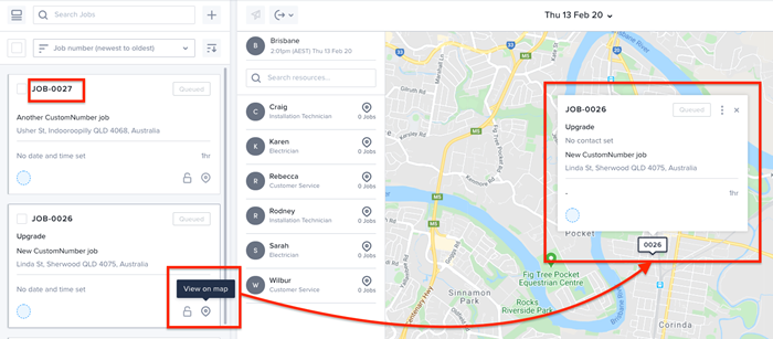 How to view the map from a job card.