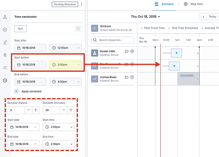 Using suggest to allocate a job using time constraints.