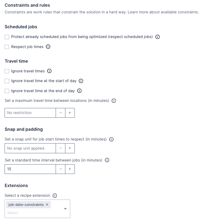 Select the job time constraints extension