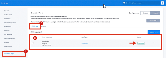 Exposing custom forms via the Skedulo web app admin settings