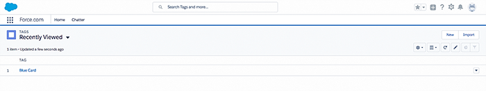 A tag named blue card in Salesforce.
