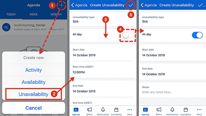 How to create an unavailability request, using Skedulo.