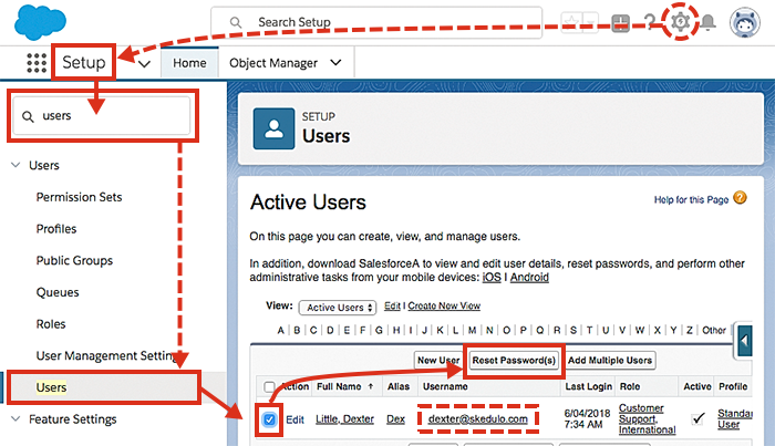 Resetting a password for a Skedulo resource, using SalesforceCRM.