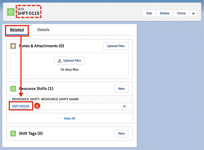 Accessing the related resource shift.